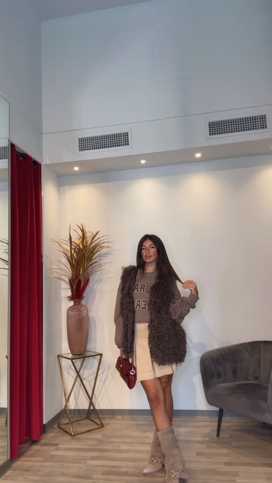 GILET ECO PELLICCIA MARRONE