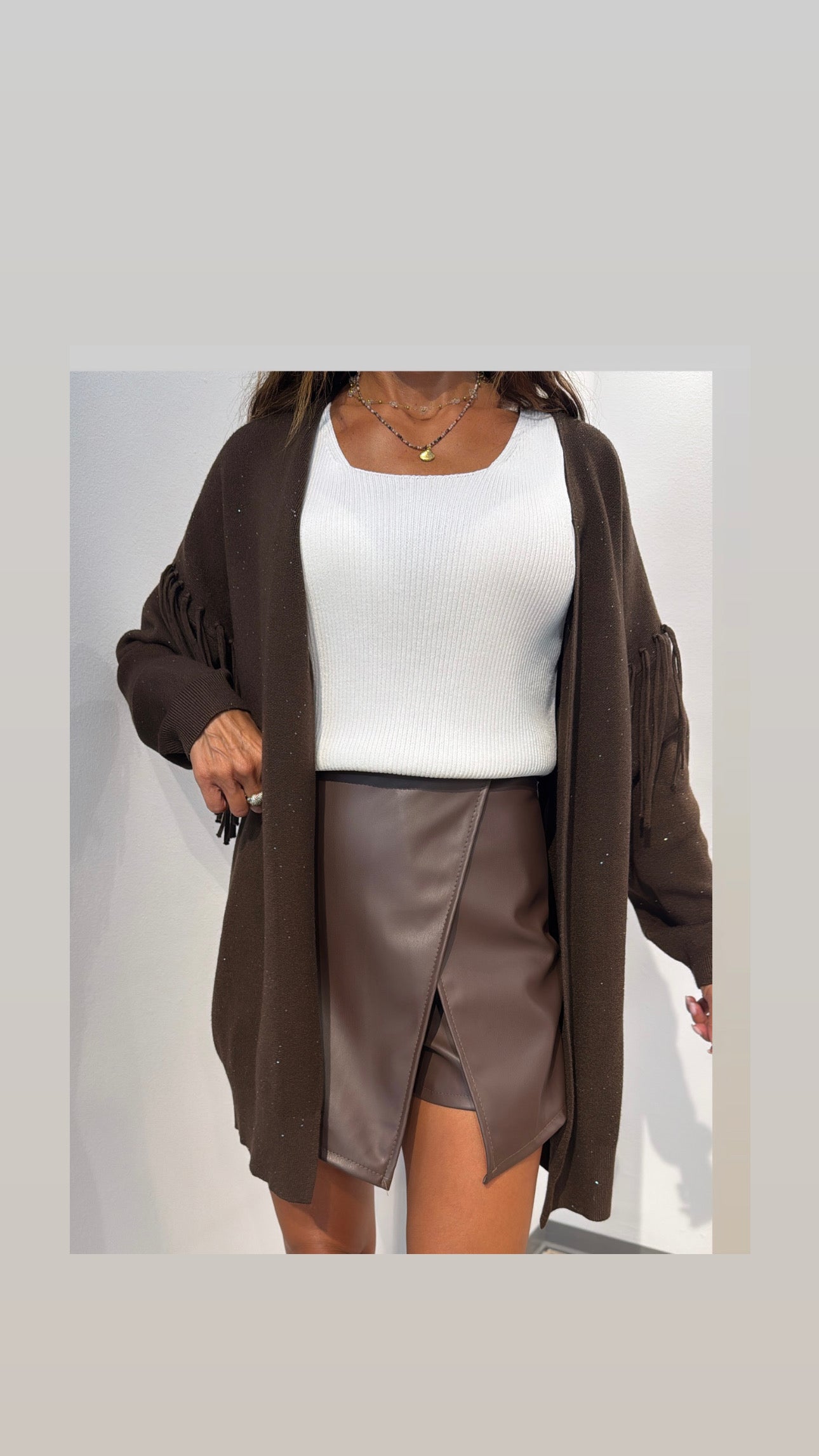 CARDIGAN FRANGE MARRONE