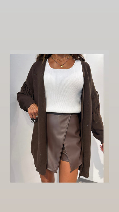 CARDIGAN FRANGE MARRONE