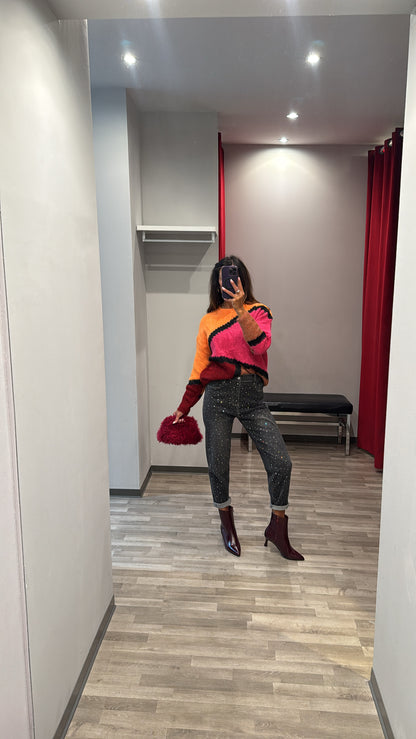 JEANS STRASS GRIGIO NERO