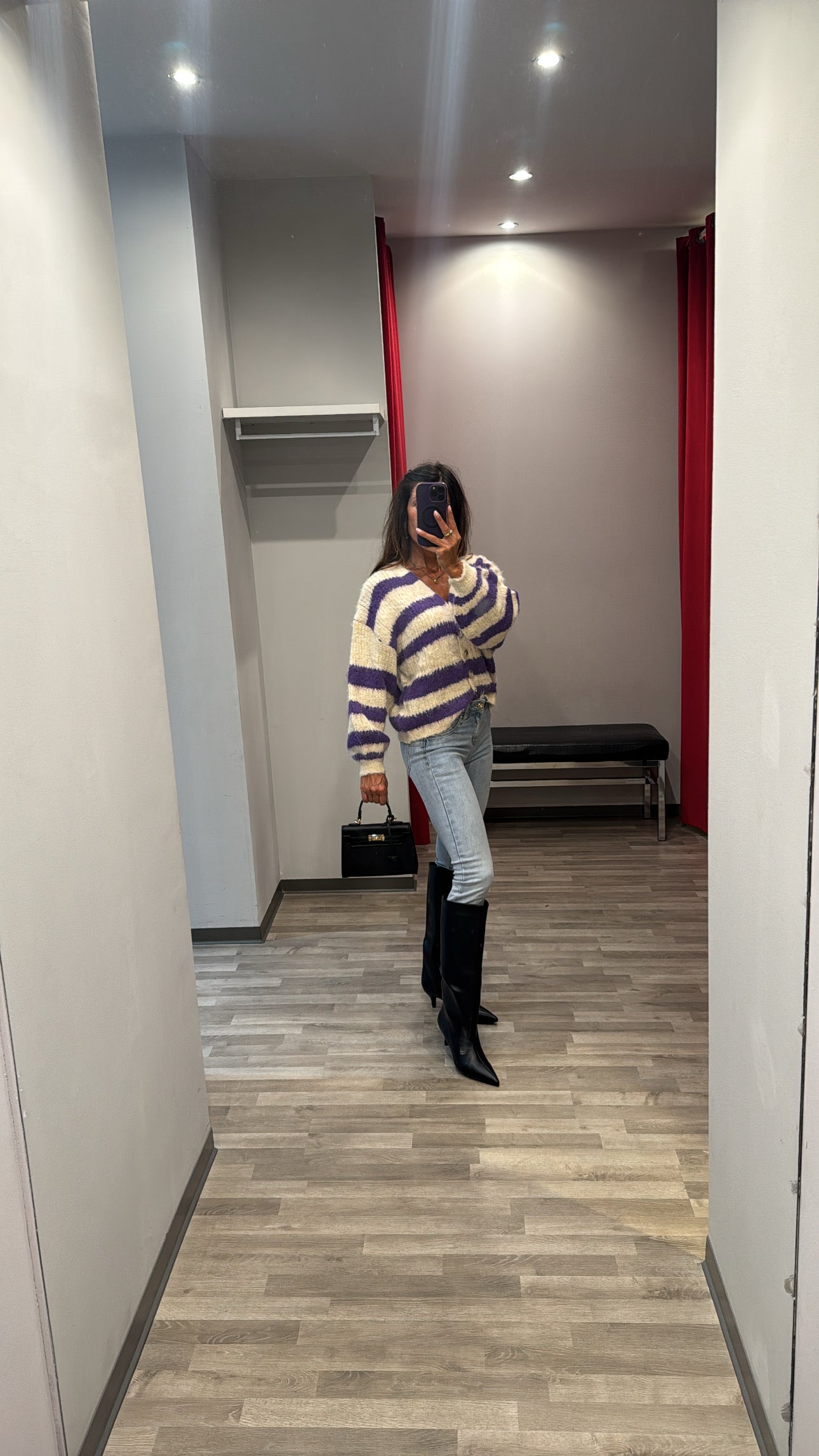 CARDIGAN RIGHE PANNA VIOLA