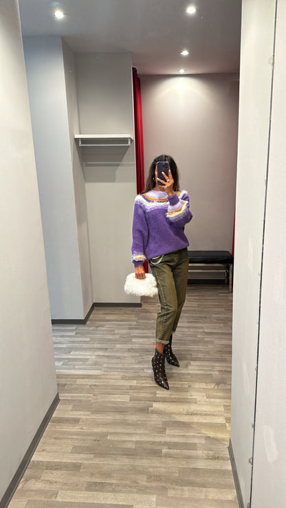 MAGLIONE VIOLA PIUME