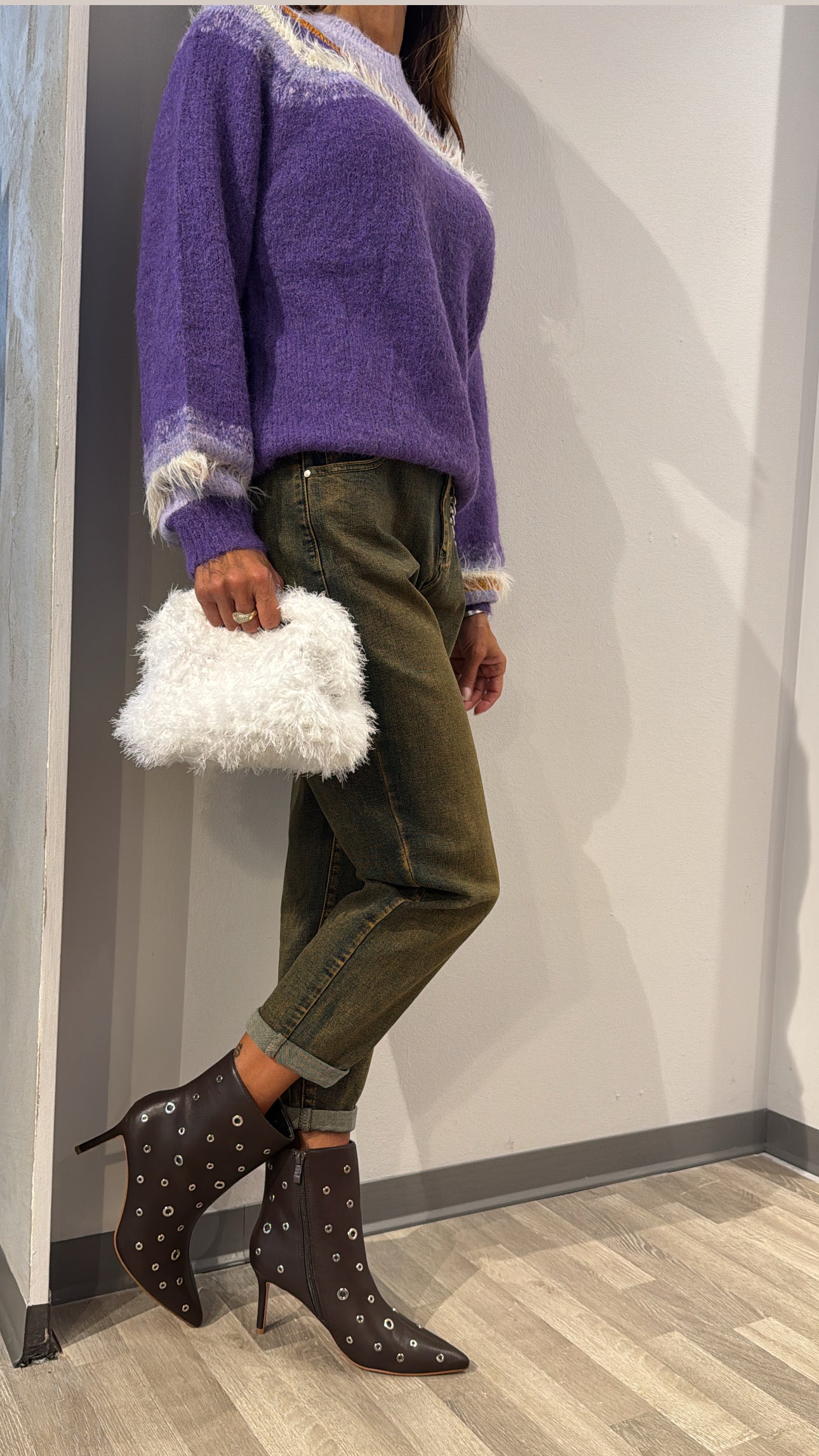 MAGLIONE VIOLA PIUME