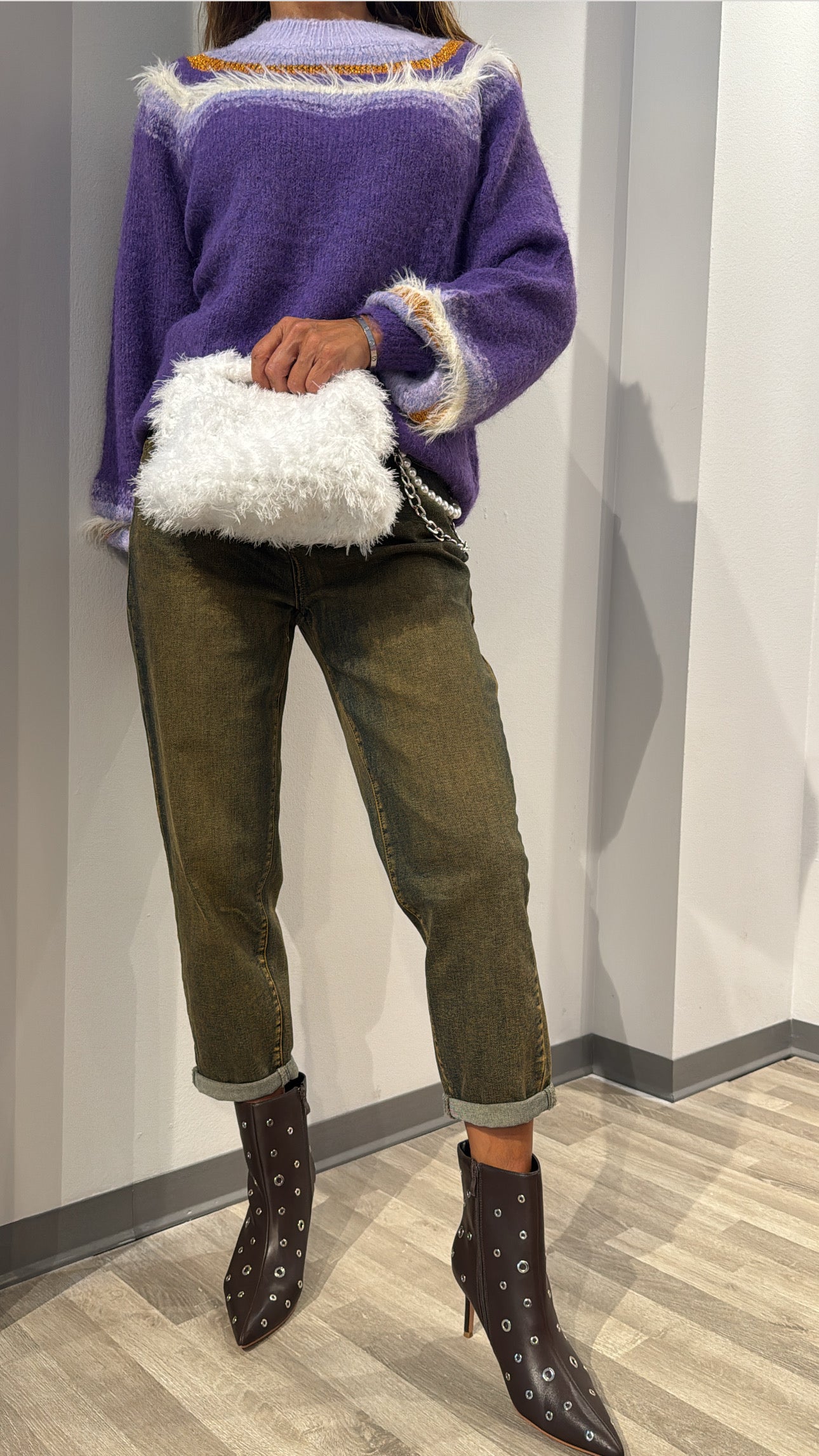 MAGLIONE VIOLA PIUME