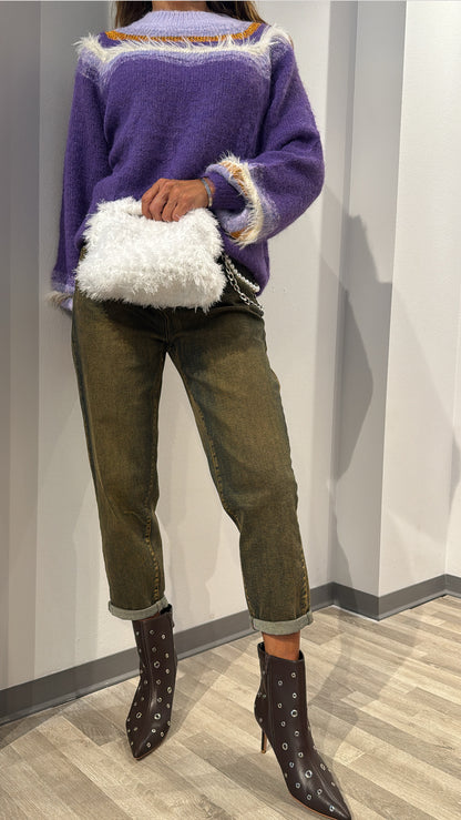 MAGLIONE VIOLA PIUME