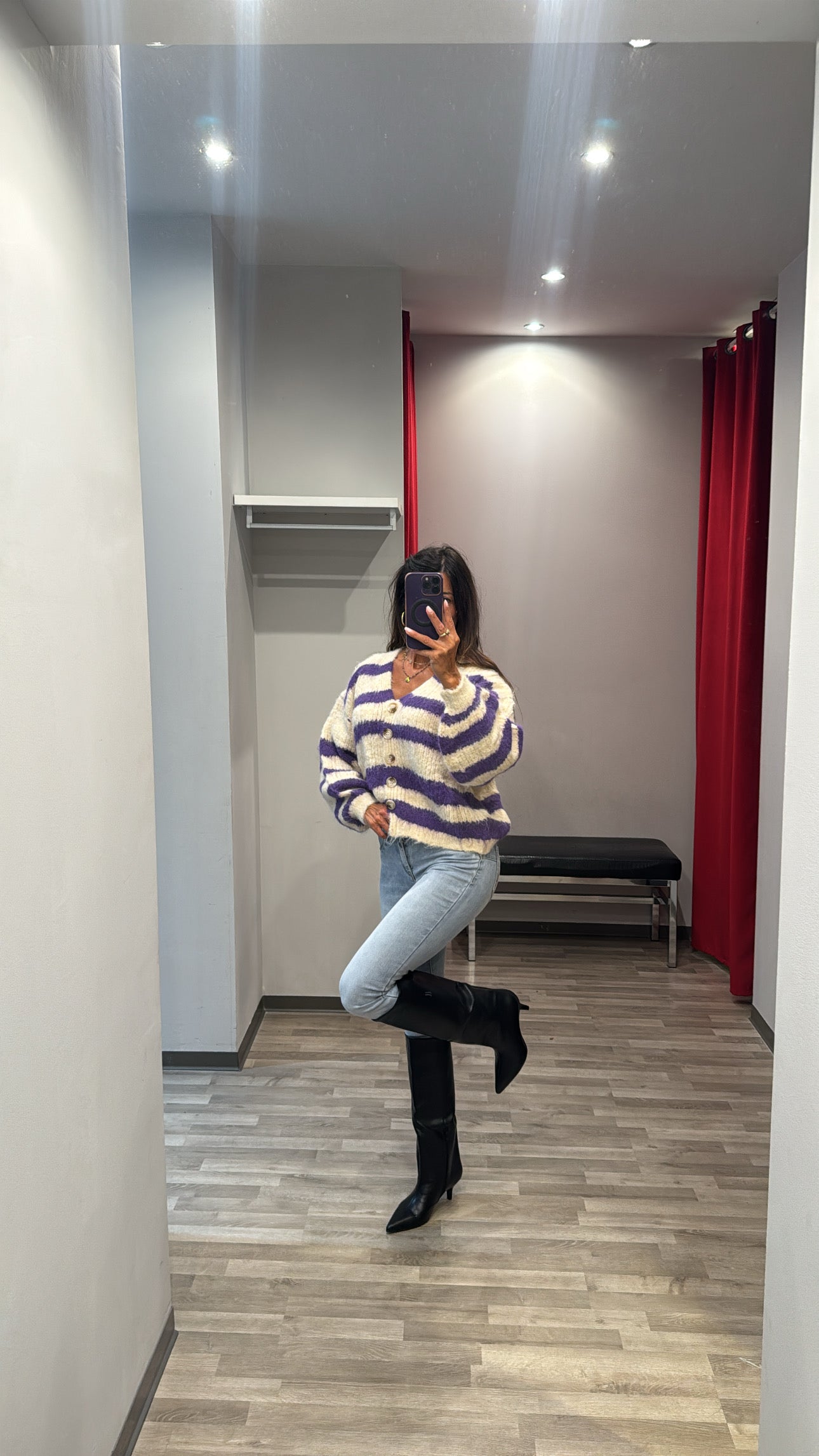 CARDIGAN RIGHE PANNA VIOLA