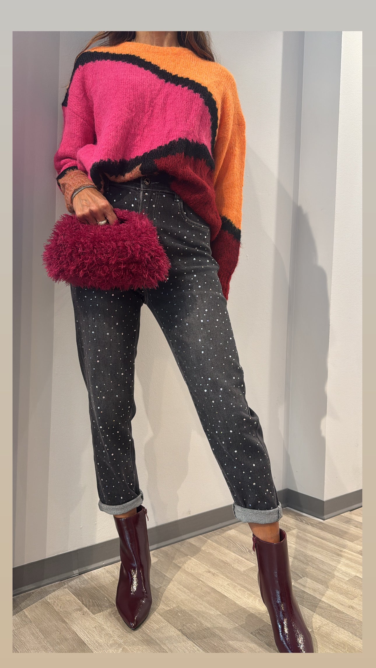 JEANS STRASS GRIGIO NERO