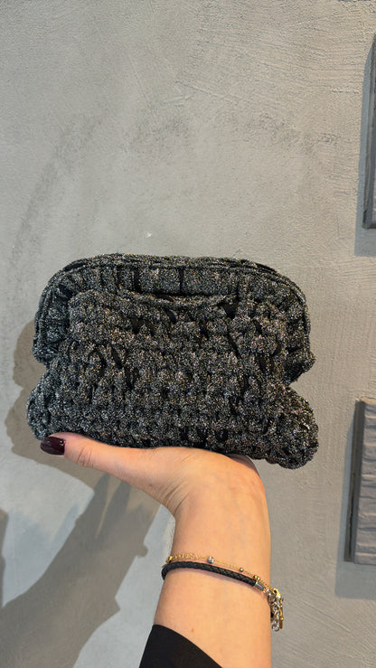 CLUTCH LUREX ARGENTO NERO