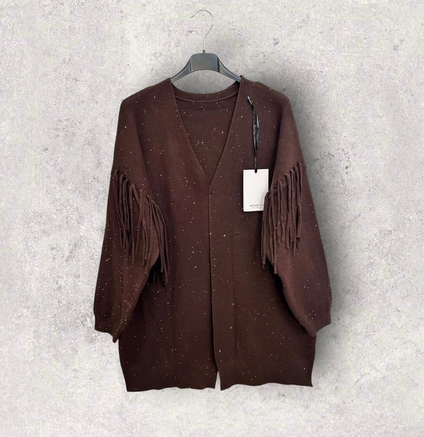 CARDIGAN FRANGE MARRONE